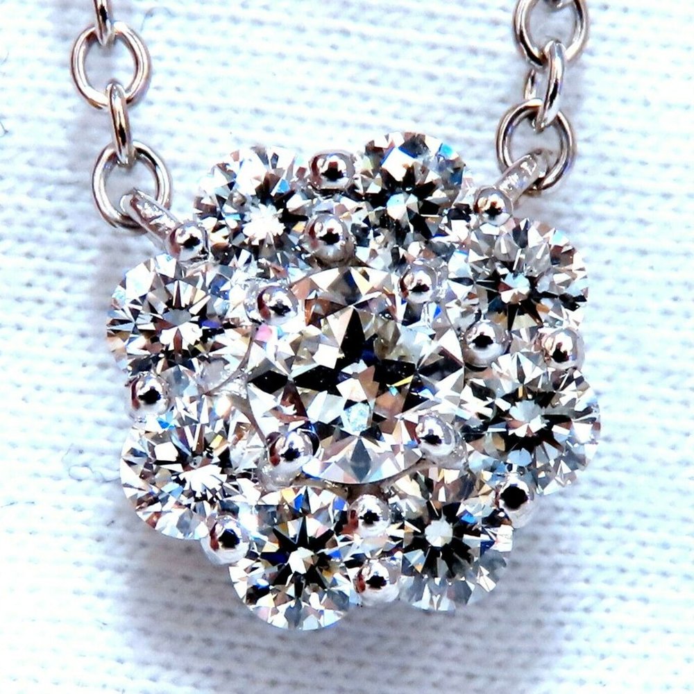 GIA Certified .48ct & 1.14ct Diamonds Cluster Necklace 14kt Snowflake*